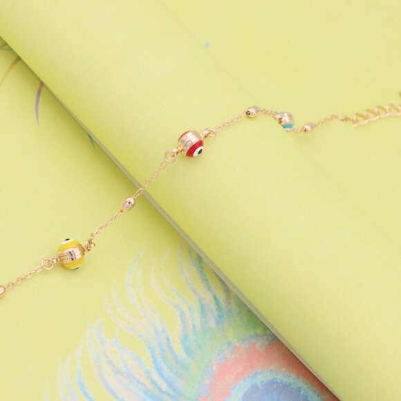 "Multicolor Evil Eye Rose Gold Bracelet with Adjustable Chain, XPBL1016 - Picture 5 of 12